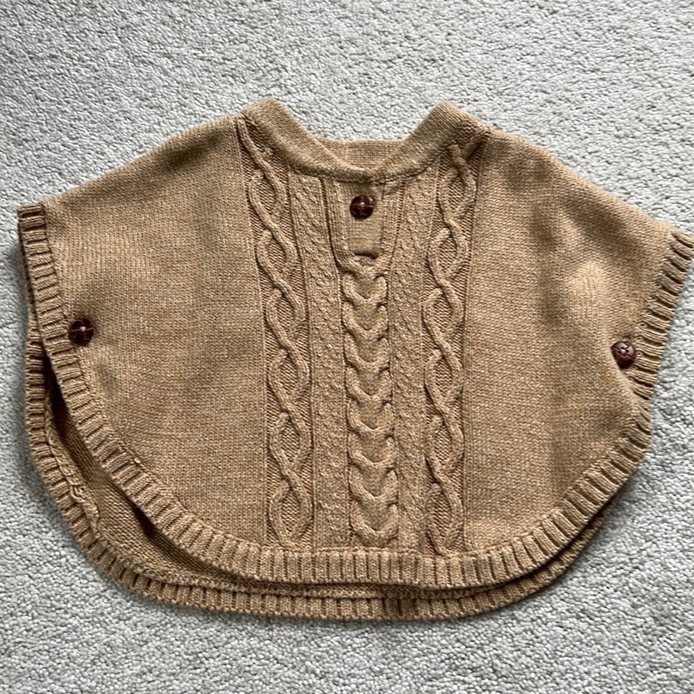 Hope & Henry cable sweater cape, warm wheat color